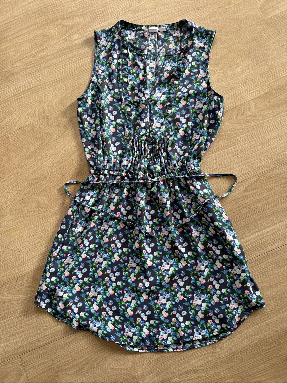 GAP Navy Floral Sleeveless Cinch-Waist Mini Dress